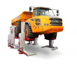 Stertil Koni mobile vehicle lifts used on a dumper truck