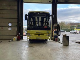 Bus being brake tested